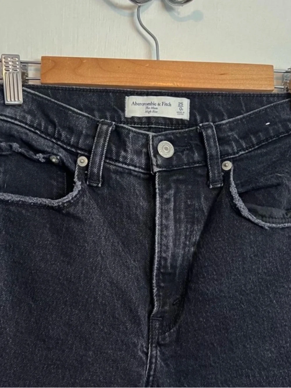 Abercrombie and fitch faded black distressed the mom high rise jeans  size 0/25S